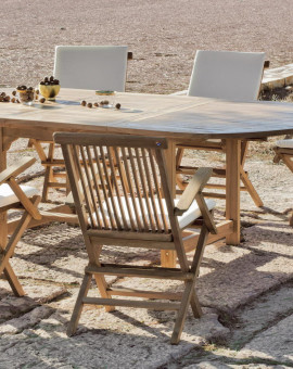 Salon de jardin Bois TECK Table ext 180-240cm + 8 fauteuils